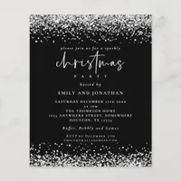 PAPER Silver Glitter Christmas Party Black Invite