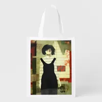 Figurative Collage Mixed Media Grocery Bag
