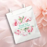 Pink Roses & Green Foliage Wedding Thank You Favor Bag