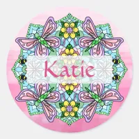 Personalized Pink and Blue Butterfly Mandala Classic Round Sticker