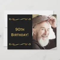 90th birthday invitation photo black for guys