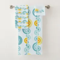 Abstract sun and clouds curved shapes bath towel set