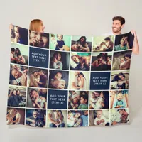 27-Photo Collage Custom Text Fleece Blanket (L)