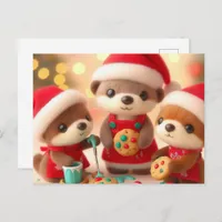 Adorable Otters Decorate Christmas Cookies Postcard