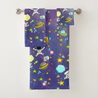 Boy's Space Astronauts Planets Galaxy Bath Towel Set