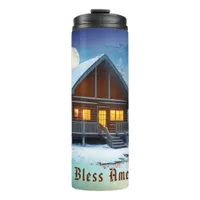 *~* Woods Stream Cabin Night Moon Patriotic Thermal Tumbler