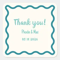 Handwritten Cool Wavy Border Thank You Wedding  Square Sticker