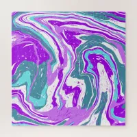 Purple, Teal, Turquoise Marble Fluid Art Jigsaw Puzzle