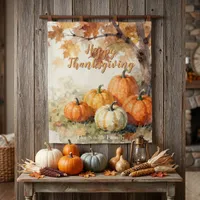 Rustic Watercolor Autumn Pumpkins Thanksgiving Tapestry