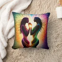 Colorful Embrace of Two Figures in Abstract Art Throw Pillow