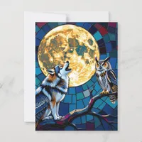  Wolf and Owl Mosaic Art | Saying Hi Postcard