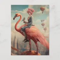 Fantasy Ride on a Pink Flamingo Postcard