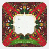 Happy Holiday Red+Green Gift Tag Square Sticker