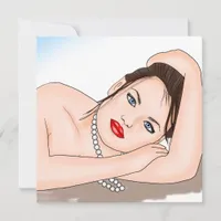 Beautiful Lady in Pearls with Blue Eyes Art Card