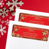 Gold Stars on Sparkling Red Return Address Label