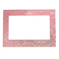 Roses and Swirls on Elegant Pastel Pink Plaid Magnetic Frame