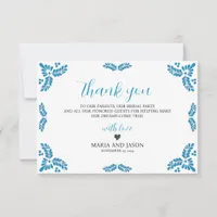 Mexican Talavera Turquoise Minimalist Wedding Thank You Card