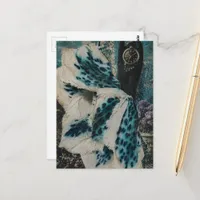 Surreal Collage Fashion Time Lady Dances in Garden Postcard