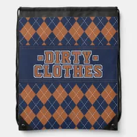 Laundry Dirty Clothes Argyle Bronze Navy College  Drawstring Bag