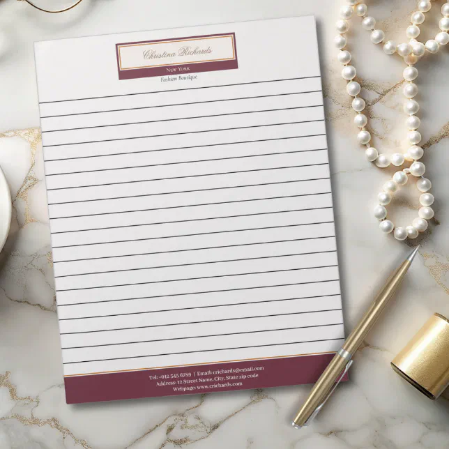 Classy Burgundy Ivory Lined Notepad