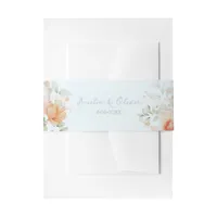 Light Blue Blush Pink Watercolor Floral Wedding Invitation Belly Band