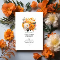 Vibrant Orange Floral Wedding Invitation