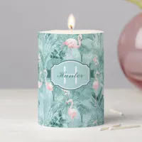 Flamingo Orchid Tropical Pattern Teal ID868 Pillar Candle
