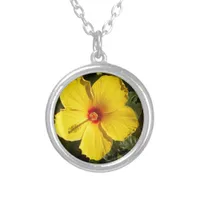 Yellow Hibiscus Flower Silver Plated Necklace