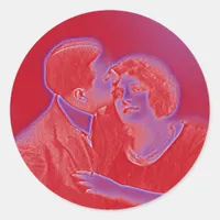 Vintage Valentine Couple in Red Classic Round Sticker