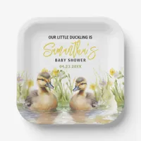 Cute Watercolor Duck Baby Boy Shower Paper Plates