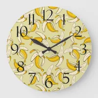 Fun Tropical Bananas Trendy Beige Fruit Pattern Large Clock