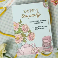 Blue Mint Floral Tea Party Invitation