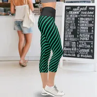 Diagonal Teal Stripes on Black Color Changeable Capri Leggings