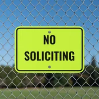 Standard Black Neon Yellow No Soliciting Outdoor Metal Sign