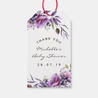 Watercolor Violet Poppy Floral Baby Shower Thanks Gift Tags