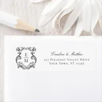 Baroque Monogram Crest Wedding Return Address Label