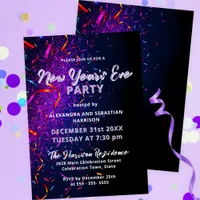 Colorful Confetti Streamers New Year's Eve Party Invitation