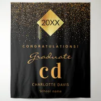 Graduation party black gold graduate monogram tapestry