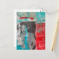 Retro Woodworking Woman Mixed Media Collage  Postcard