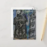 Woman With Starling Dress in Paris Postcard