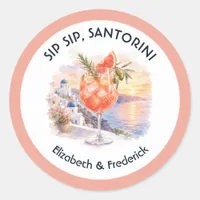 Sip Sip Santorini Destination Greece Wedding Classic Round Sticker
