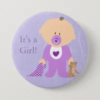 It's a Girl Purple Baby Button