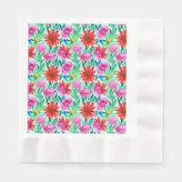 Pink, Red, Green Watercolor Flowers Napkins