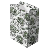 Floral Abstract Doodle Art Style Shades of Green Medium Gift Bag