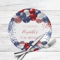 Birthday patriotic USA red white blue flag Paper Plates