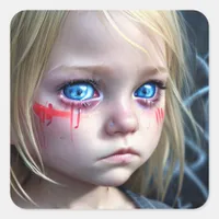 Tribal Kids | Little Blonde Girl Big Blue Eyes Square Sticker
