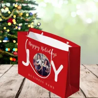 Holiday red joy photo business paper shopping bag