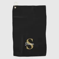 Black and Gold Monogram Name Simple Golf Towel