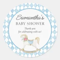 Derby Race Rocking Horse Watercolor Baby Shower Classic Round Sticker