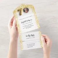 70th birthday white gold photo party RSVP All In One Invitation